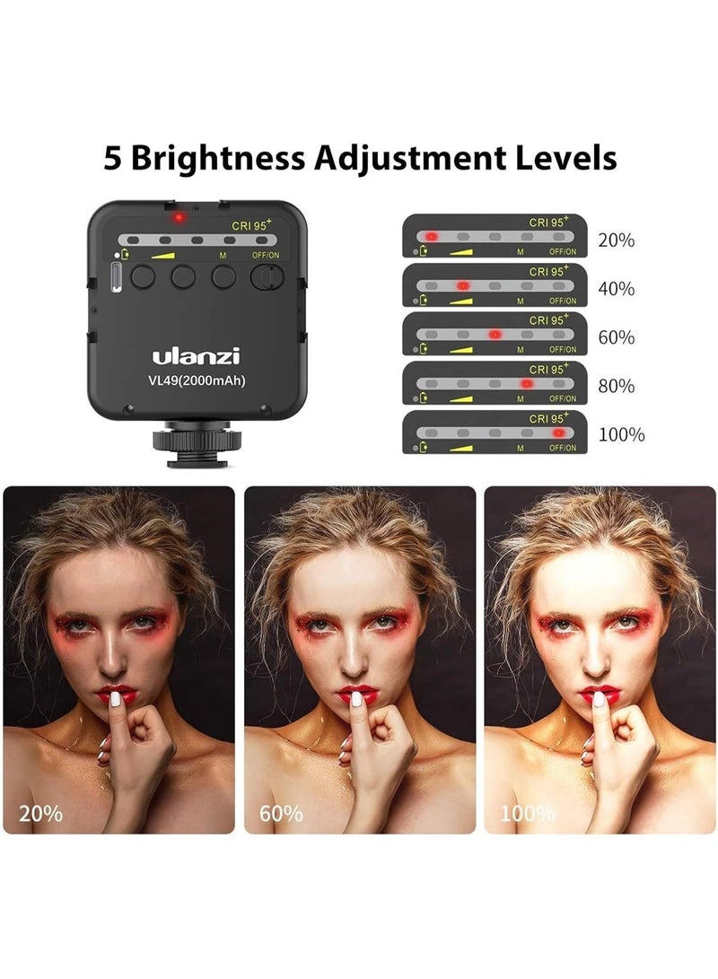 Ulanzi VL49 2000mAh LED Video Light w 3 Cold Shoe, Rechargeable Soft Light Panel, Portable Photography Lighting for DJI OSMO Sony DSLR Canon Camera GoPro Vlogging - Image 3